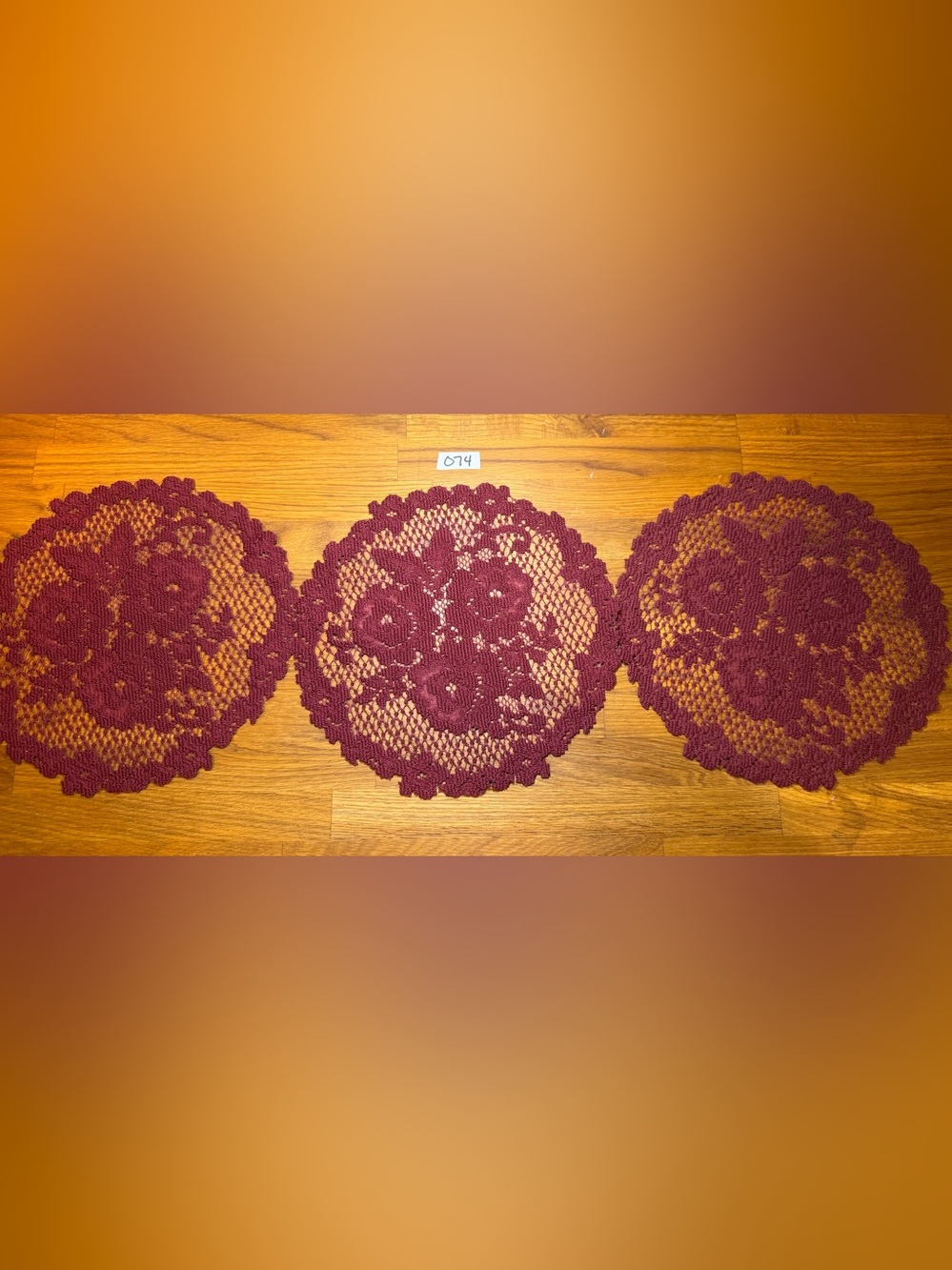 Burgundy Crochet Doilies - 3 pieces